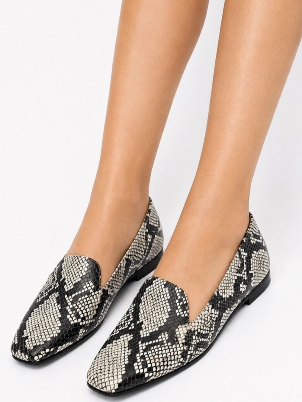 Naturalizer Emiline Snakeskin Print Leather Square Toe Loafer Flats Gray Sz 8.5M